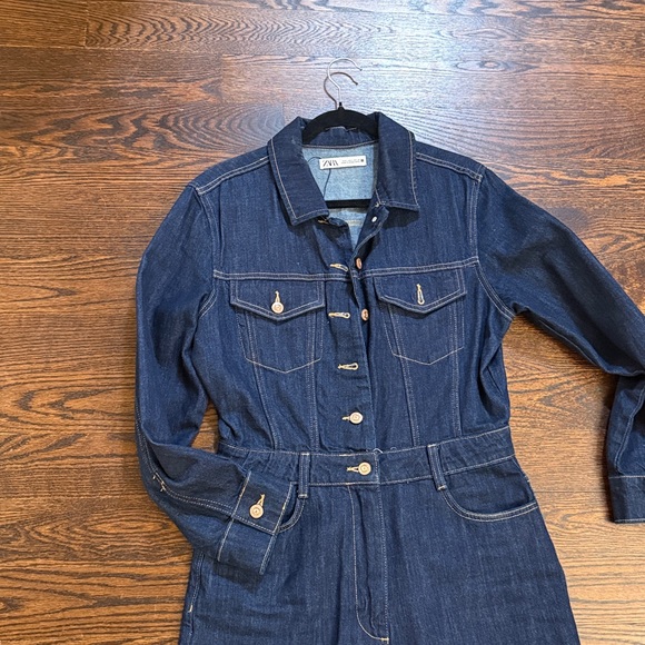 Zara Dark Blue Denim Jumpsuit - Size Large - Picture 3 of 3